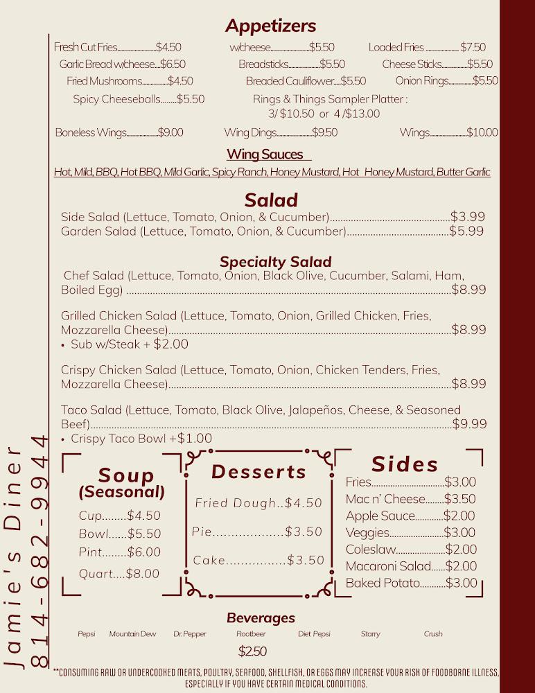 Jamie's Diner Menu image 4